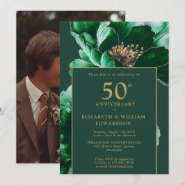 Invitación Foto del 50 aniversario de la floral verde esmeral
