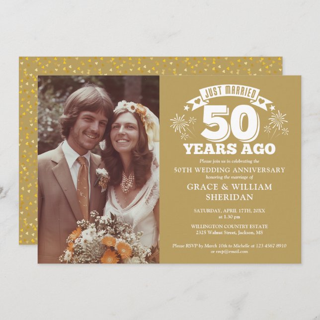 Invitación Foto del 50 aniversario del Boda del oro recién ca (Anverso / Reverso)