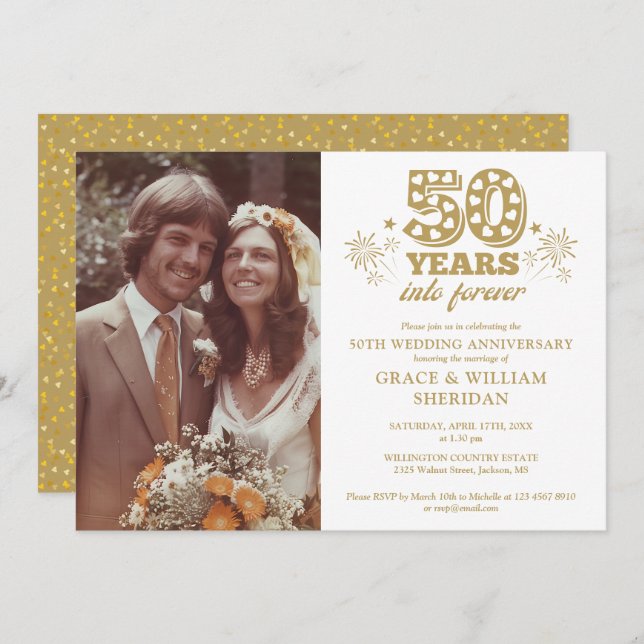 Invitación Foto del 50° aniversario del Boda en Forever (Anverso / Reverso)