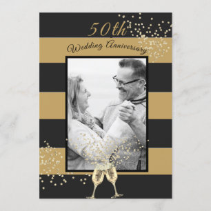 Invitación Foto del 50° aniversario del Boda Oro Negro Elegan