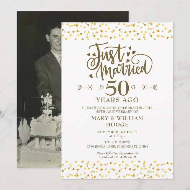 Invitación Foto del 50° aniversario del Boda recién casado (Anverso / Reverso)