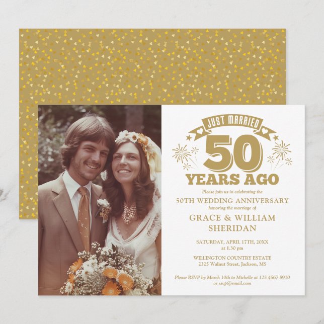 Invitación Foto del 50° aniversario del Boda recién casado (Anverso / Reverso)