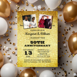 Invitación Foto del 50 aniversario del Purpurina de oro