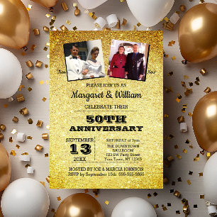 Invitación Foto del 50 aniversario del Purpurina de oro
