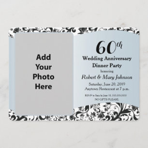 Invitación Foto del 60º Aniversario de Boda con Remolino Negr