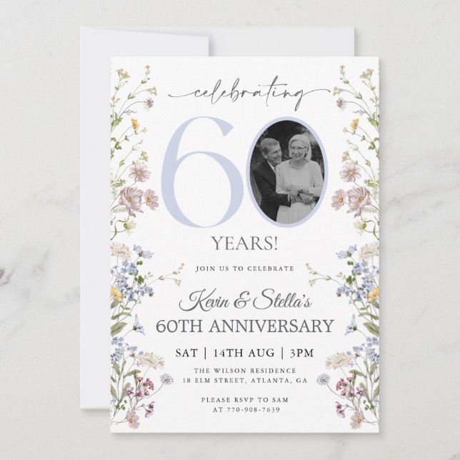 Invitación Foto del 60 aniversario de Wildflower (Anverso)
