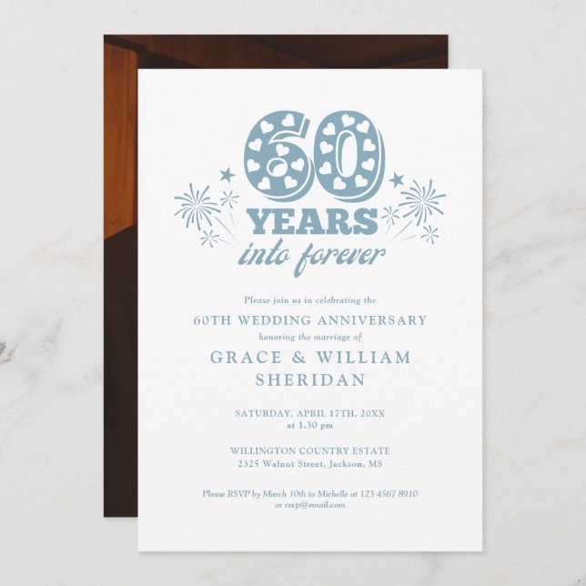 Invitación Foto del 60° Aniversario del Boda en Forever (Anverso / Reverso)
