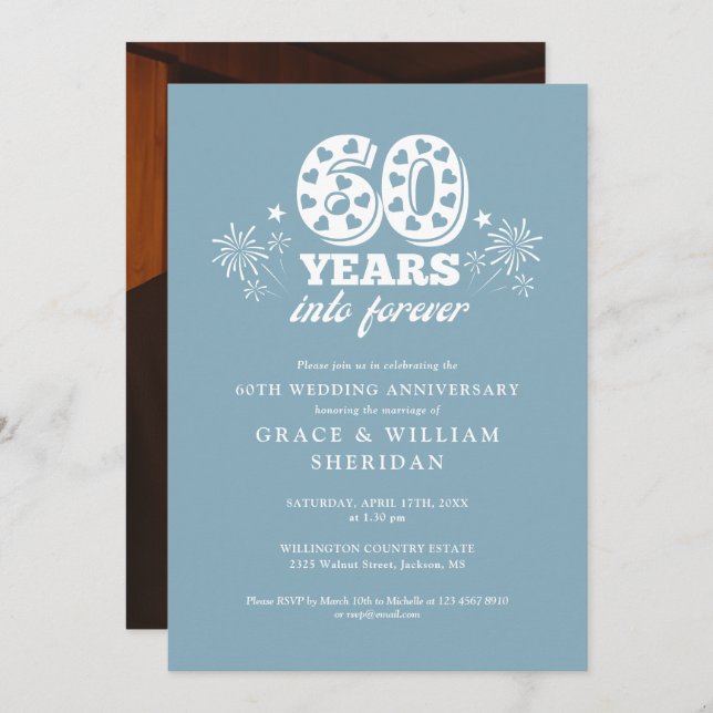 Invitación Foto del 60° Aniversario del Boda en Forever (Anverso / Reverso)