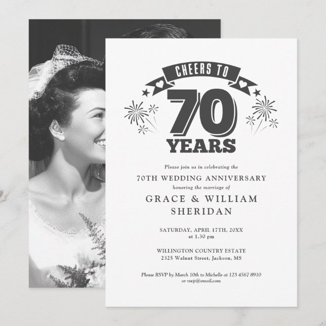 Invitación Foto del 70º aniversario de bodas (Anverso / Reverso)