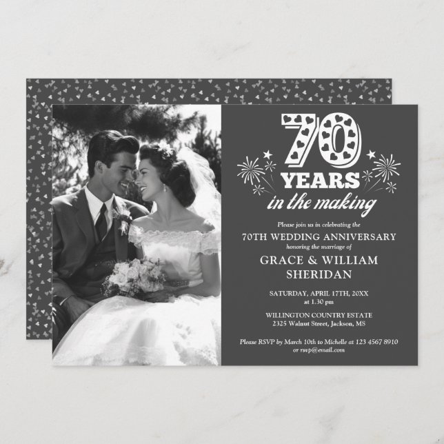 Invitación Foto del 70° aniversario del Boda (Anverso / Reverso)