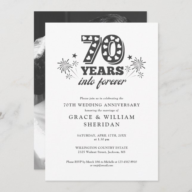 Invitación Foto del 70° Aniversario del Boda en Forever (Anverso / Reverso)