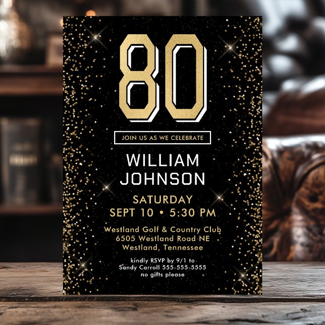 Invitación Foto del 80 cumpleaños en negro moderno (Subido por el creador)