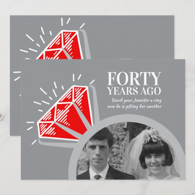 Invitación Foto del anillo de rubí rojo fiesta por 40 años (Anverso / Reverso)