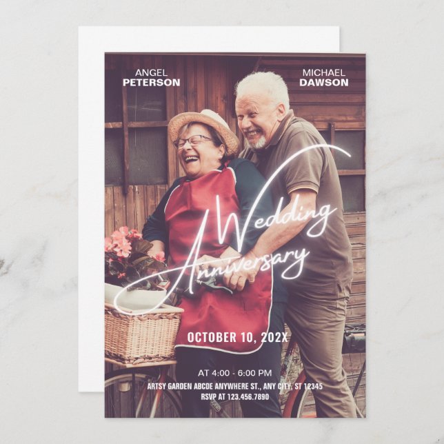 Invitación Foto del aniversario romántico del Boda (Anverso / Reverso)