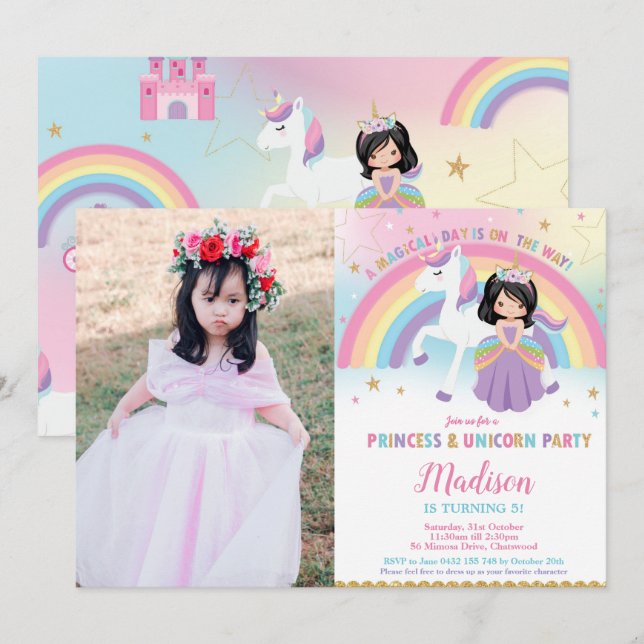 Invitación Foto del arcoiris de la fiesta de cumpleaños de Pr (Anverso / Reverso)
