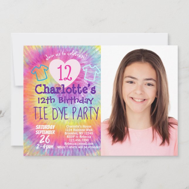 Invitación Foto del arcoiris del partido de cumpleaños "Tie D (Anverso)