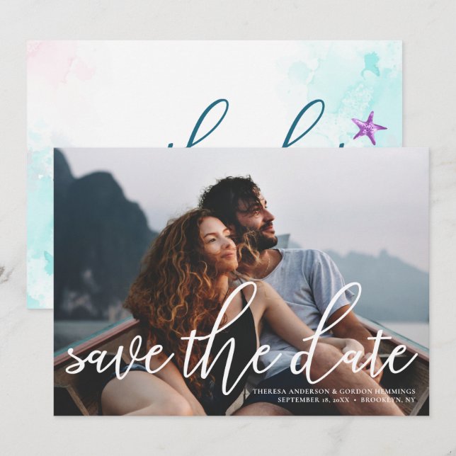 Invitación Foto Del Arrecife De Coral Costero Guardar La Fech (Anverso / Reverso)