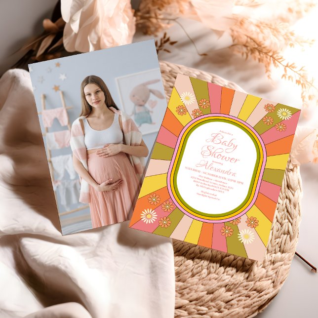 Invitación Foto del Baby Shower temático de Retro Groovy 70 (Subido por el creador)