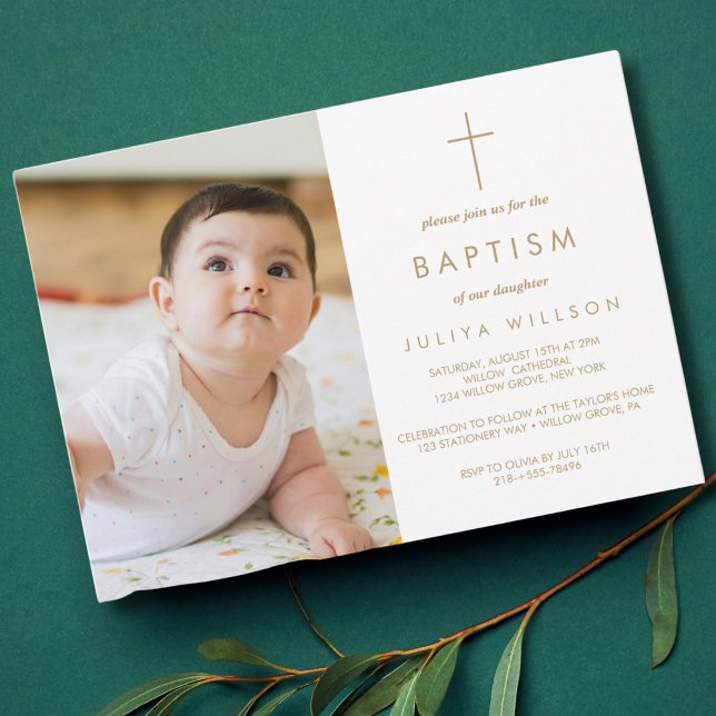 Invitación Foto del Bautismo de Oro de moda (Subido por el creador)