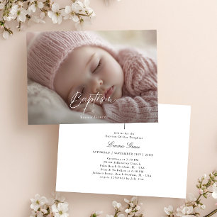 Invitación Foto del bebé Bautismo neutral de género blanco y