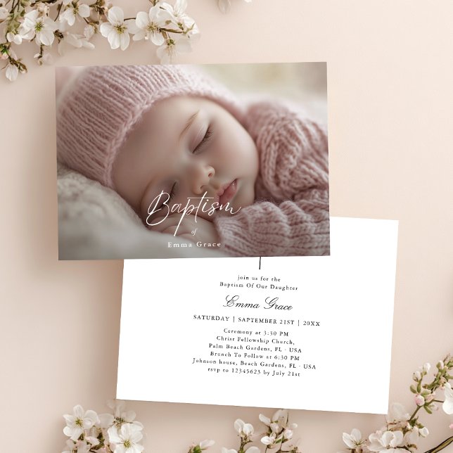 Invitación Foto del bebé Bautismo neutral de género blanco y  (Subido por el creador)