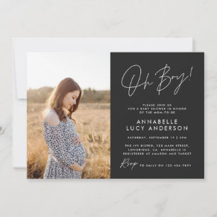 Invitación Foto del bebé de la ducha negra elegante