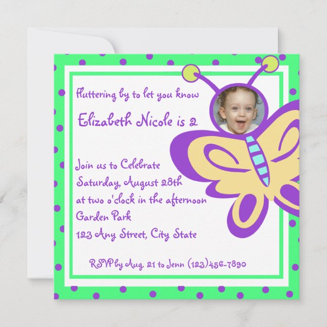 Invitación Foto del bebé mariposa (Anverso)