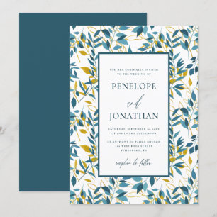 Invitación Foto del Boda botánico Rustic Blue and Gold