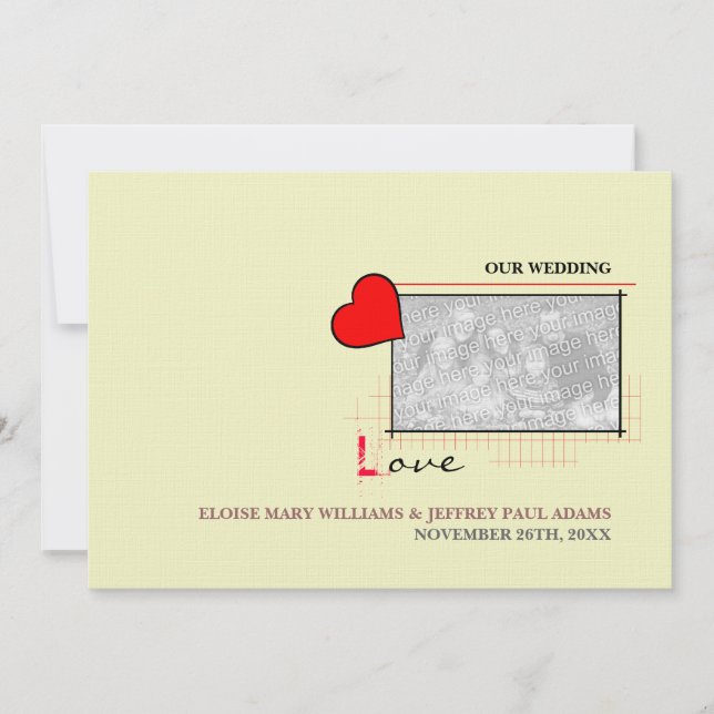 Invitación Foto del Boda de amor al corazón rojo (Anverso)