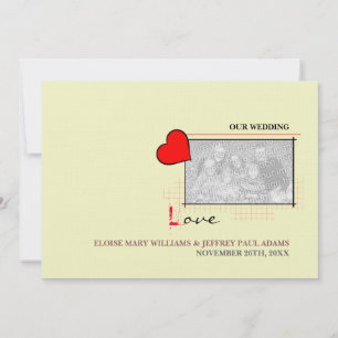 Invitación Foto del Boda de amor al corazón rojo