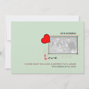 Invitación Foto del Boda de amor al corazón rojo