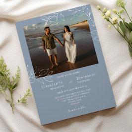 Invitación Foto del Boda de hoja mínima azul turquesa