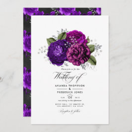 Invitación Foto del Boda floral real morado y plateado
