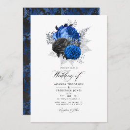 Invitación Foto del Boda floral Royal Blue, Black and Silver