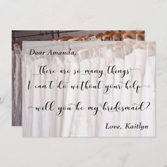 Invitación Foto del Boda Gowns, ¿Serás mi dama de honor? (Anverso / Reverso)
