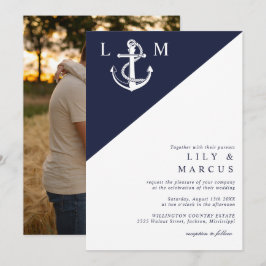 Invitación Foto del Boda Náutico Azul de la Marina minimalist