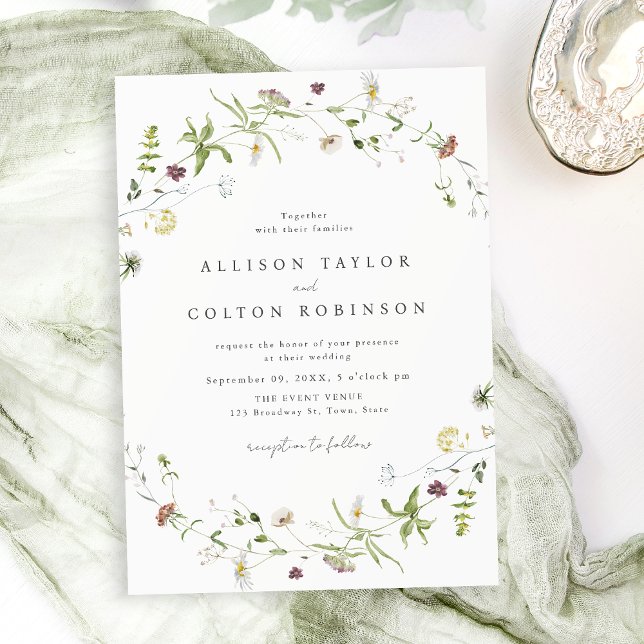 Invitación Foto del Boda Sage Green Wildflower Rustic Boho (Elegant Wildflower Rustic Boho Wedding photo Invitation)