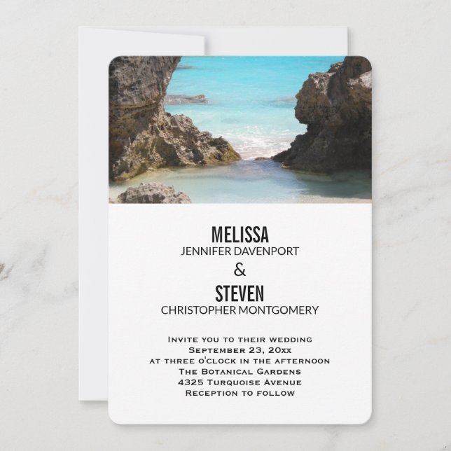 Invitación Foto del Boda tropical de la costa de Bermudas (Anverso)