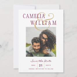 Invitación FOTO del Boda Wine Berry Gold Save the Date