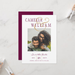 Invitación FOTO del Boda Wine Berry Gold Save the Date