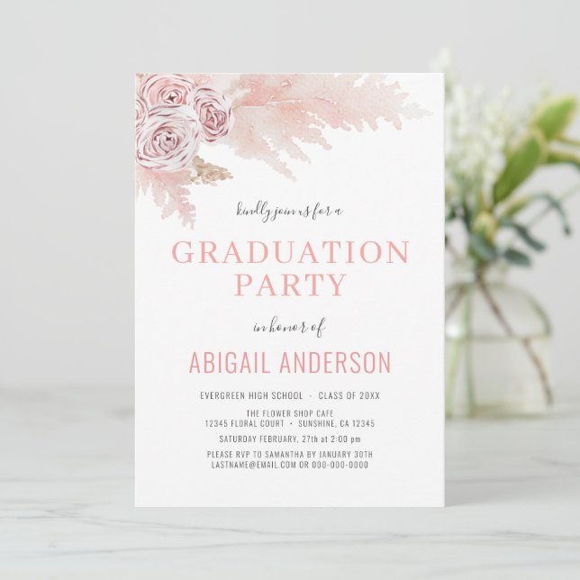 Invitación Foto del Boho Graduation Party Floral Palms 2023 (Anverso de pie)