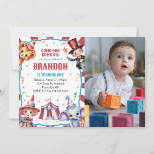 Invitación Foto del Carnaval de Circo Primer Cumpleaños