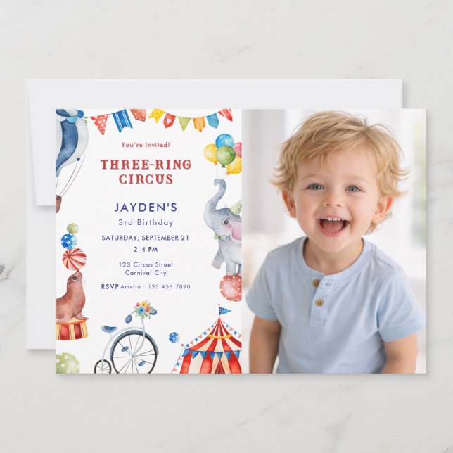Invitación Foto del Carnaval del Tercer Cumpleaños del Circo  (Anverso)