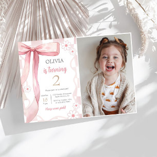 Invitación Foto del Chica de cumpleaños 2 de Pink Bow