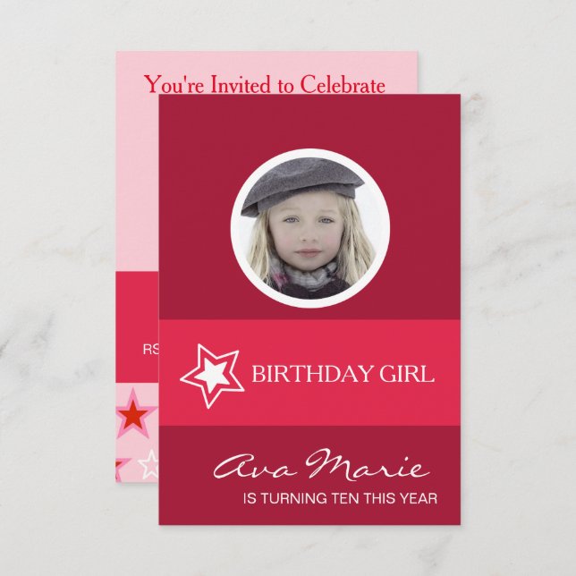 Invitación Foto del Chica de cumpleaños de Star (Anverso / Reverso)