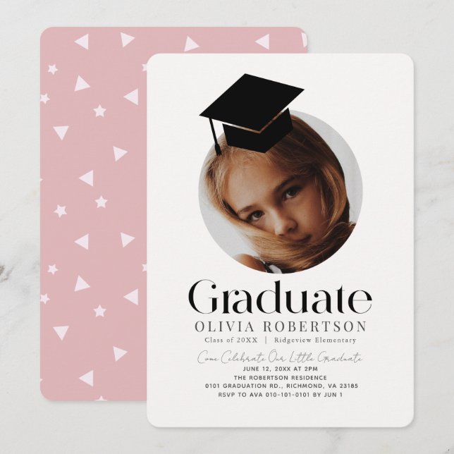 Invitación Foto del Chica de la capa de graduación minimalist (Anverso / Reverso)