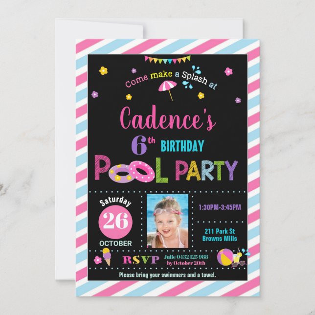 Invitación Foto del Chica del cumpleaños del grupo (Anverso)