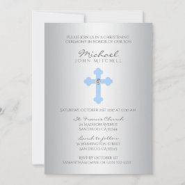 Invitación Foto del chico de la Cruz Azul Plata / Baptism