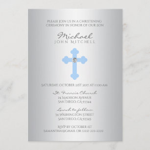 Invitación Foto del chico de la Cruz Azul Plata / Baptism