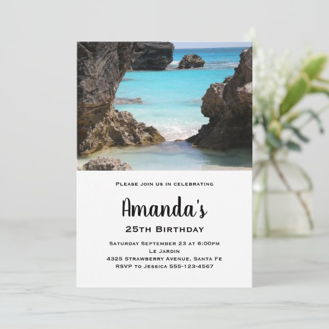 Invitación Foto del cumpleaños de la costa de Bermudas y el m (Anverso de pie)